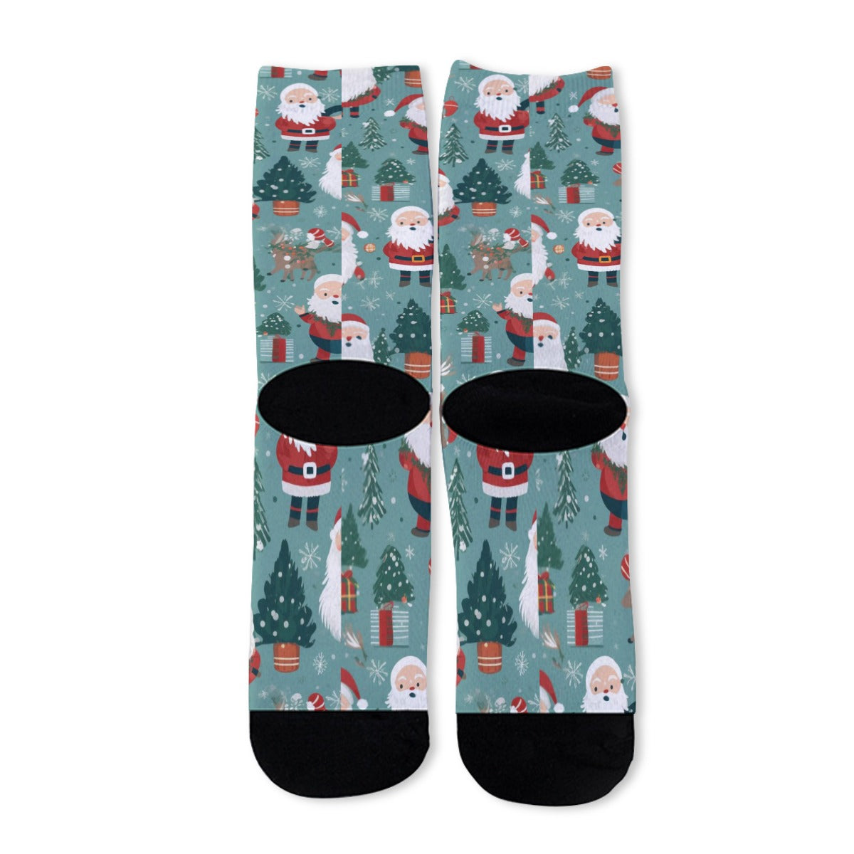 Unisex Long Socks - Green Santas 2