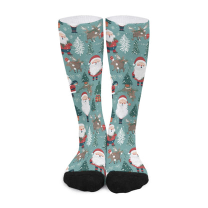 Unisex Long Socks - Green Santas 2