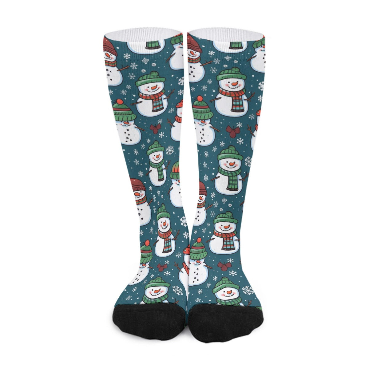 Unisex Long Socks - Green Snowmen