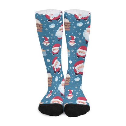 Unisex Long Socks - Blue Santas 2