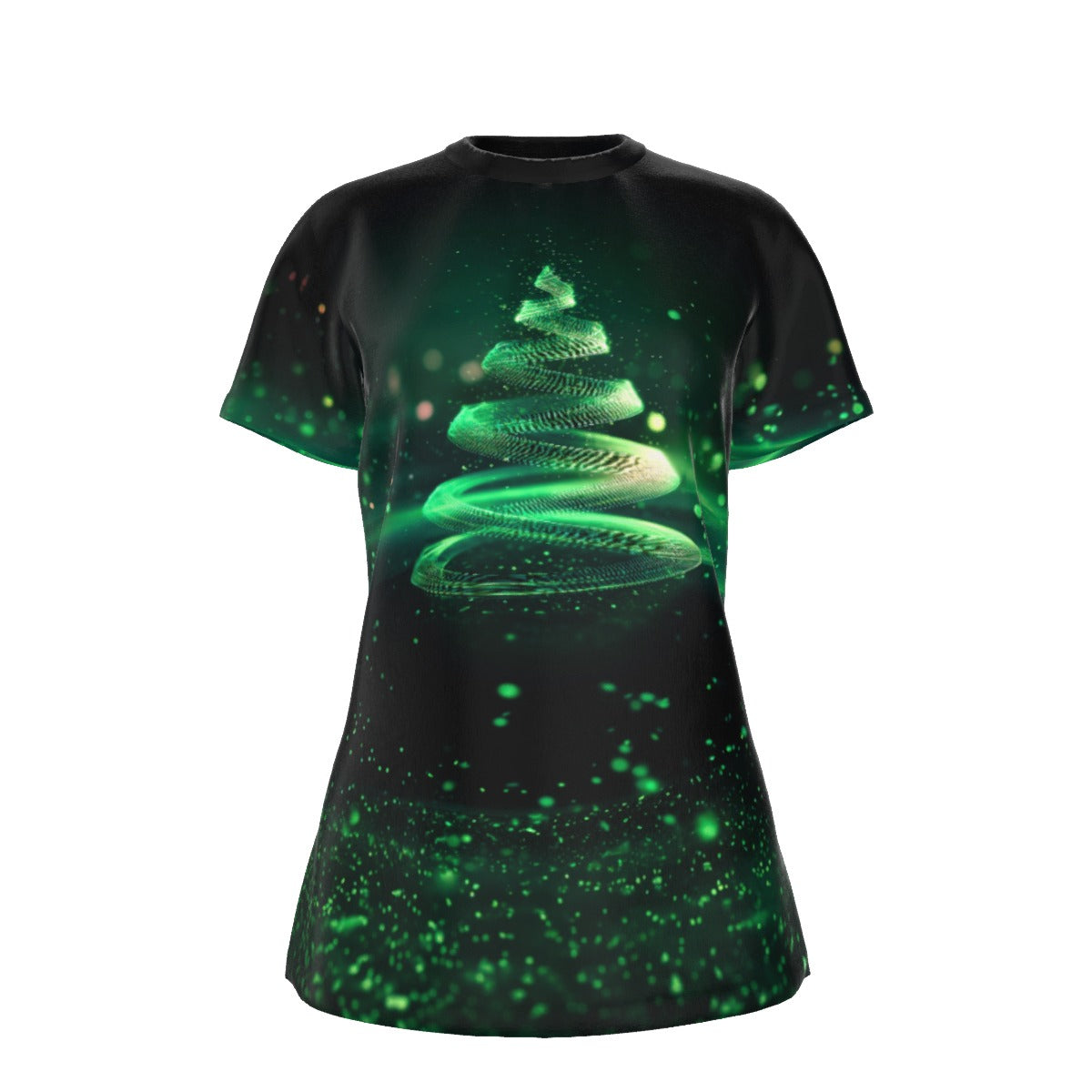 Women's Short Sleeve Christmas Tee - Neon Green Tree