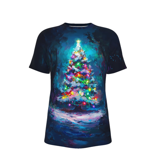 Women's Short Sleeve Christmas Tee - Watercolor Tree