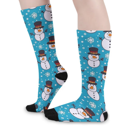 Unisex Long Socks - Light Blue Snowmen