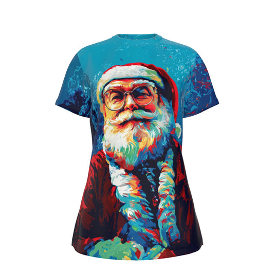 Women's Short Sleeve Christmas Tee - Multicolor Santa