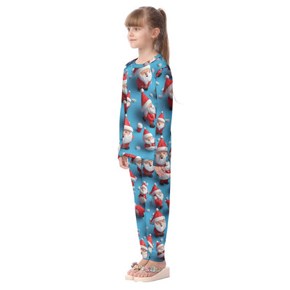 Kids Christmas Pyjama Set - Blue 3d Santas