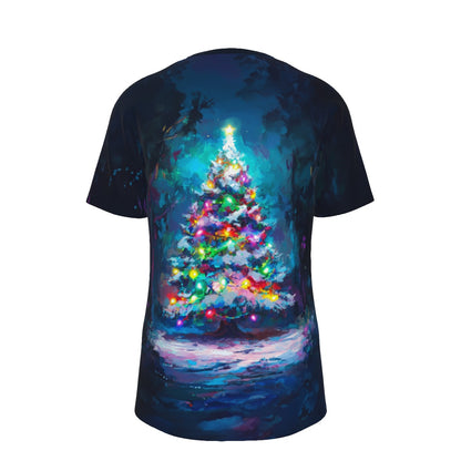 Women's Short Sleeve Christmas Tee - Watercolor Tree