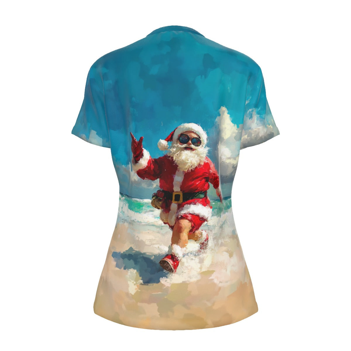 Women's Short Sleeve Christmas Tee - Santa Beach