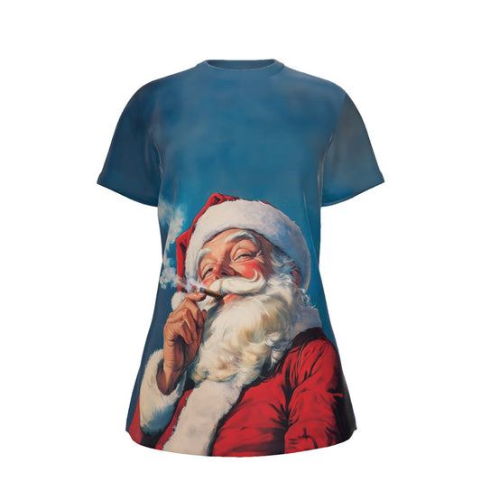 Women's Short Sleeve Christmas Tee - Santa Smokes