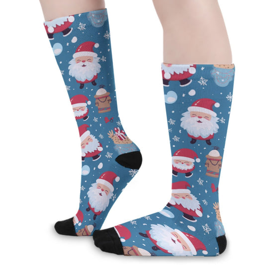 Unisex Long Socks - Blue Santas 2