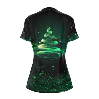 Women's Short Sleeve Christmas Tee - Neon Green Tree