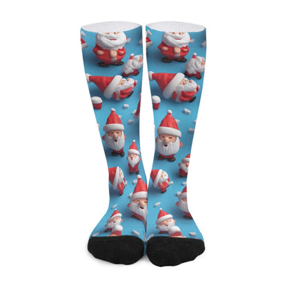 Unisex Long Socks - Blue 3d Santas