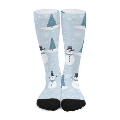 Unisex Long Socks - Light Blue Snowmen