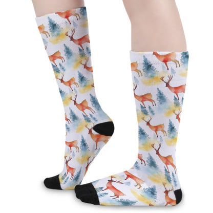 Unisex Long Socks - Watercolor Reindeer