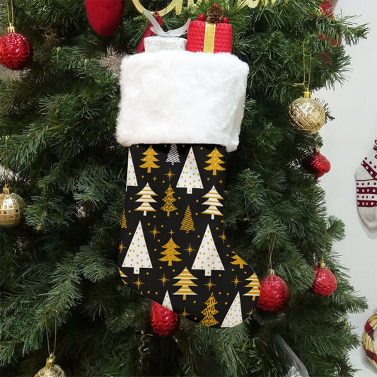 Christmas Sock - Black with Gold Trees