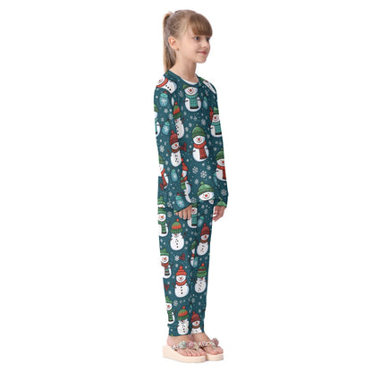 Kids Christmas Pyjama Set - Green Snowmen