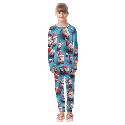 Kids Christmas Pyjama Set - Blue 3d Santas