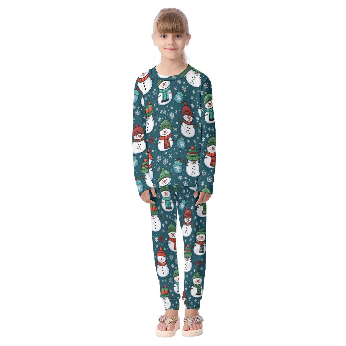 Kids Christmas Pyjama Set - Green Snowmen