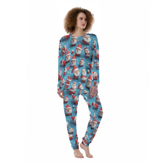 Women's Christmas Pyjamas - Blue 3d Santas