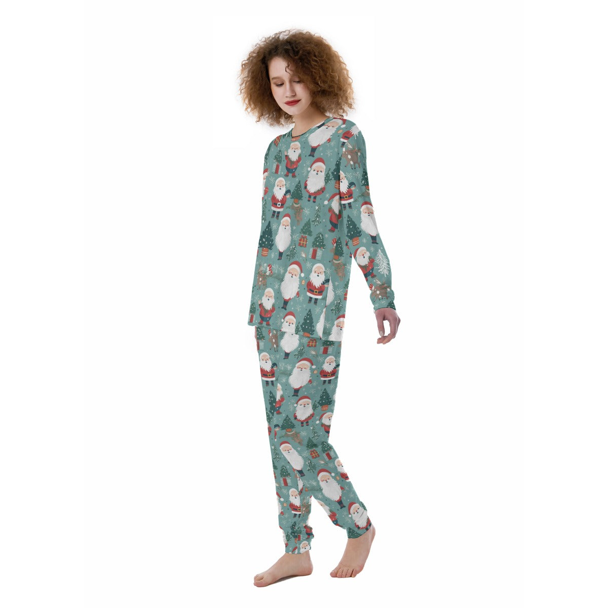 Women's Christmas Pyjamas - Green Santas 2