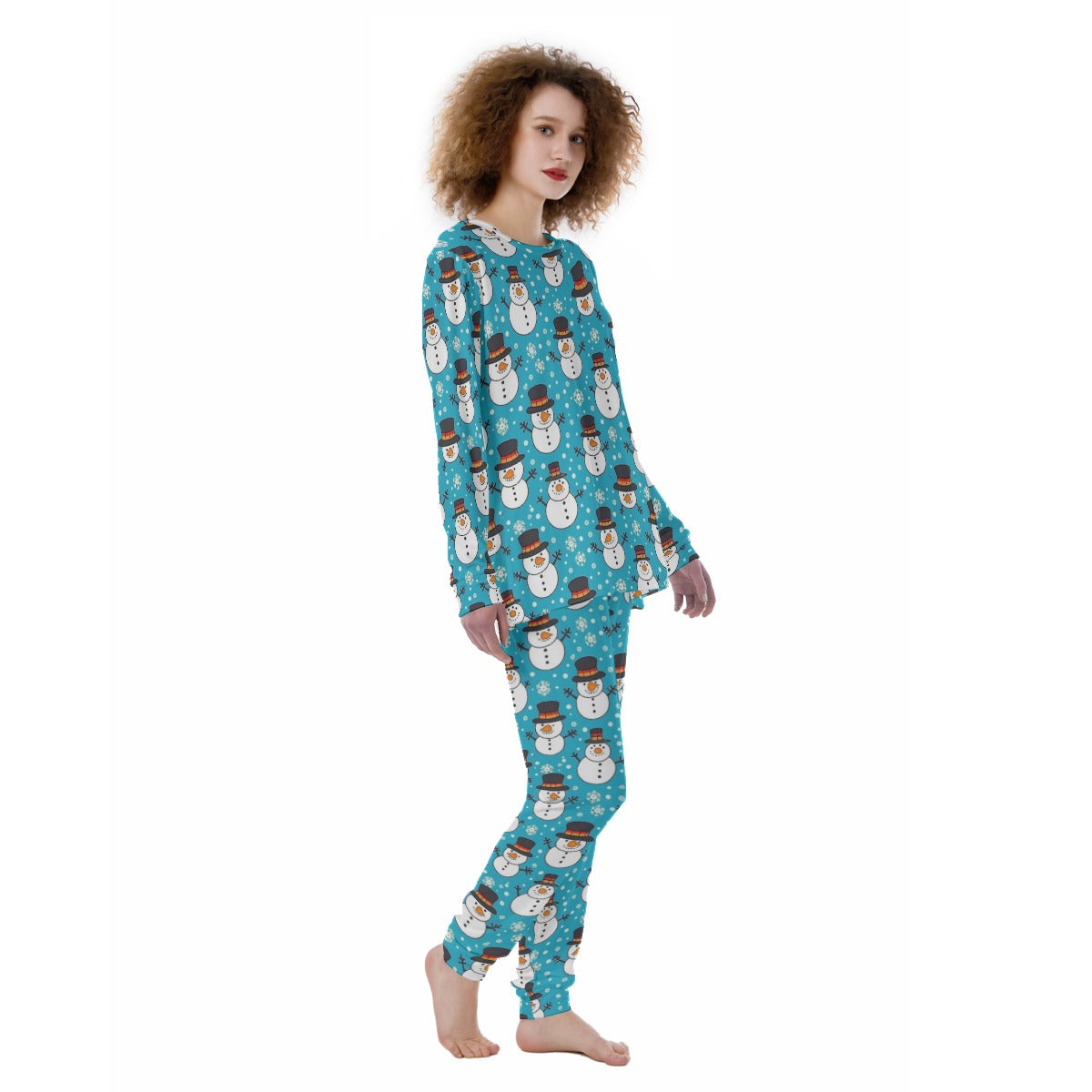 Women's Christmas Pyjamas - Light Blue Snowmen