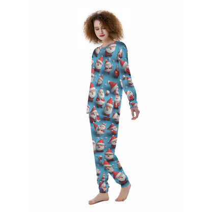 Women's Christmas Pyjamas - Blue 3d Santas