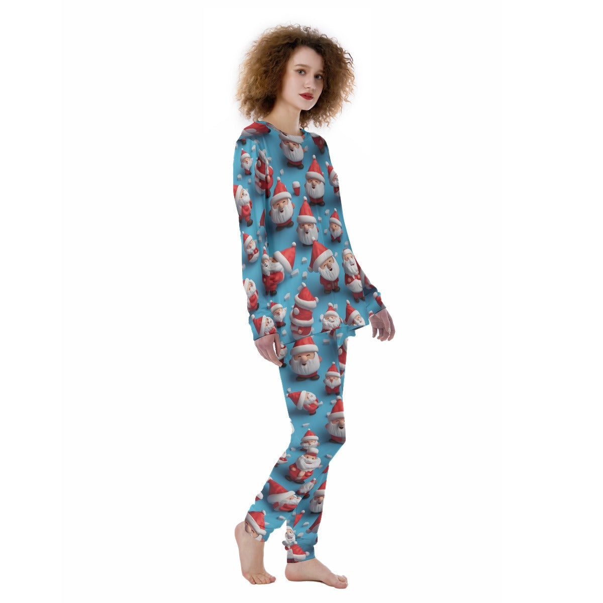 Women's Christmas Pyjamas - Blue 3d Santas