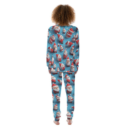 Women's Christmas Pyjamas - Blue 3d Santas