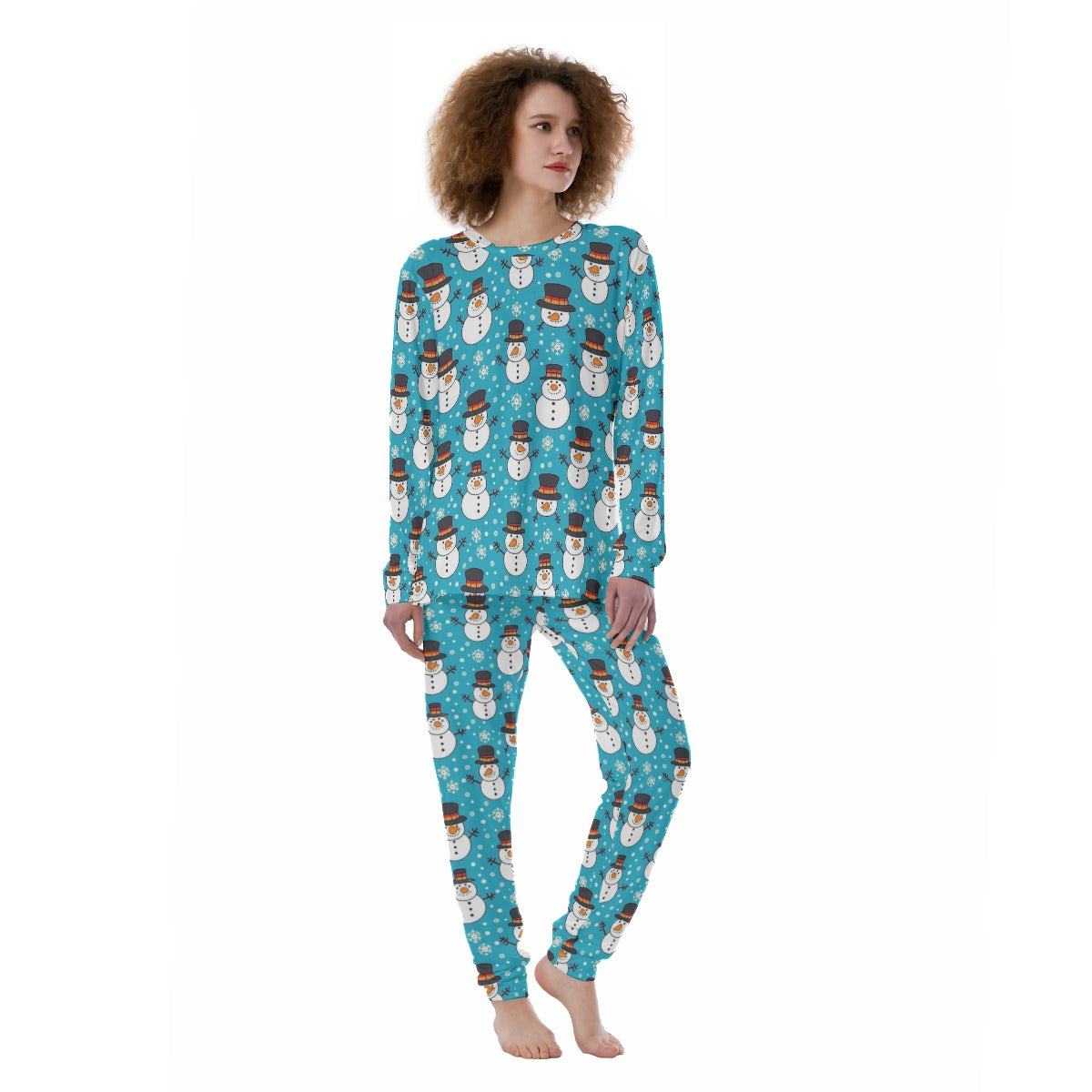 Women's Christmas Pyjamas - Light Blue Snowmen