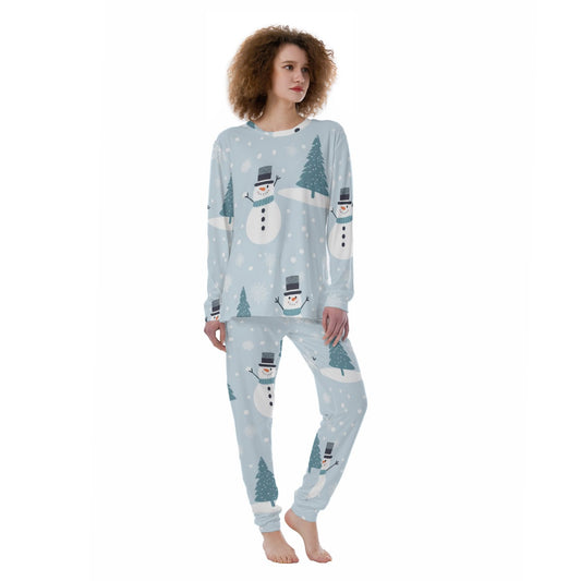 Women's Christmas Pyjamas - Light Blue Snowmen