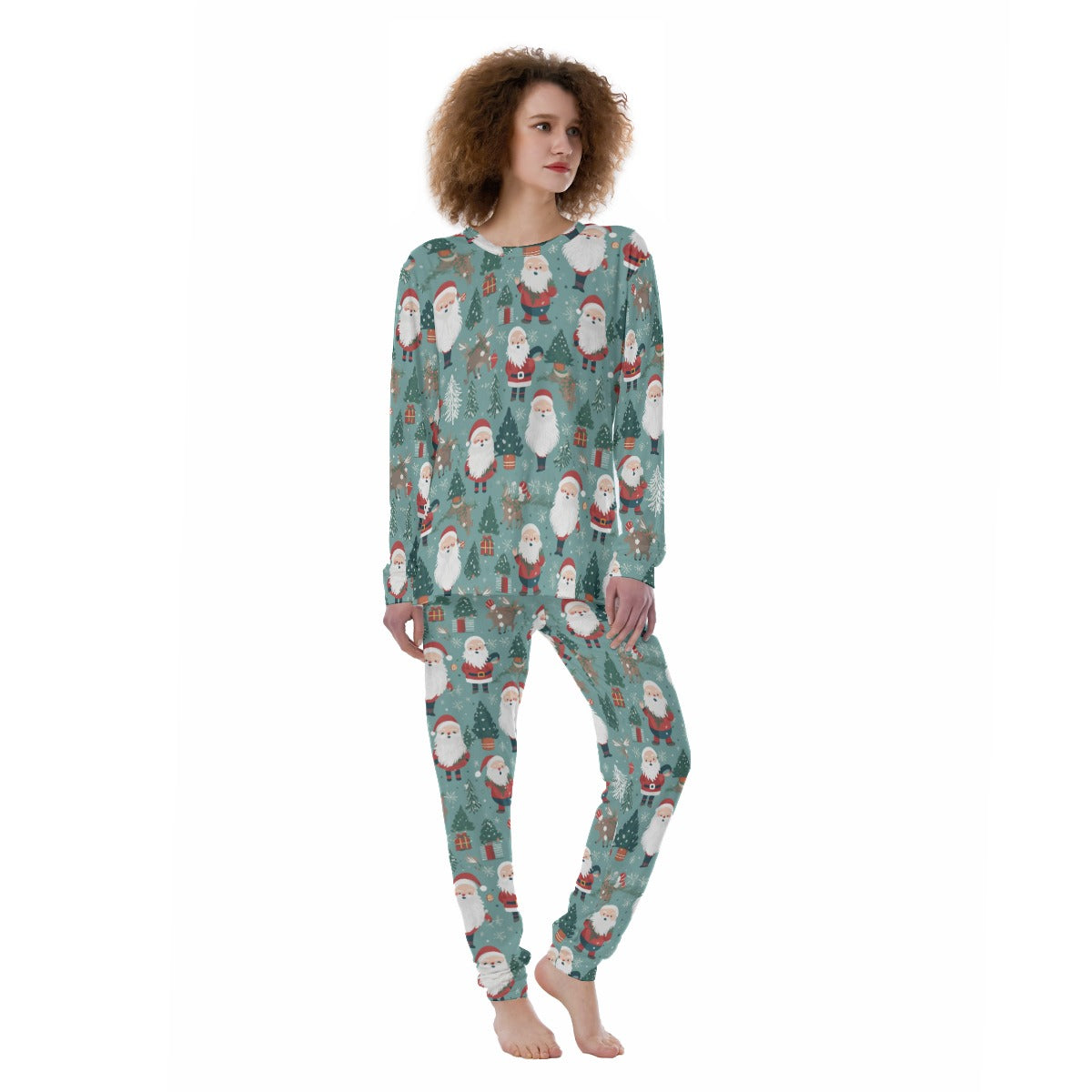 Women's Christmas Pyjamas - Green Santas 2