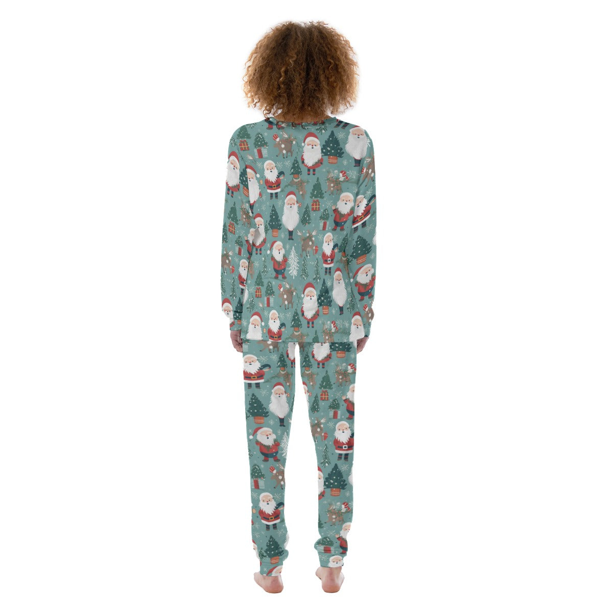 Women's Christmas Pyjamas - Green Santas 2