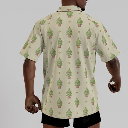 Men's Short Sleeve Christmas Polo Shirt - 16-Bit Christmas Trees