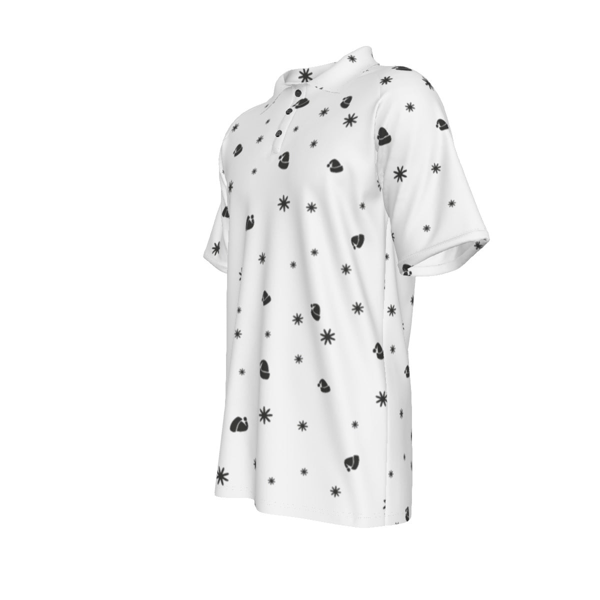 Men's Short Sleeve Christmas Polo Shirt - Snowflakes and Hats