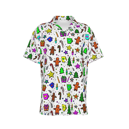 Men's Short Sleeve Christmas Shirt - Bright Doodle