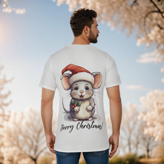 Mens Short Sleeve Christmas Tee - Front and Back - Cute Mouse