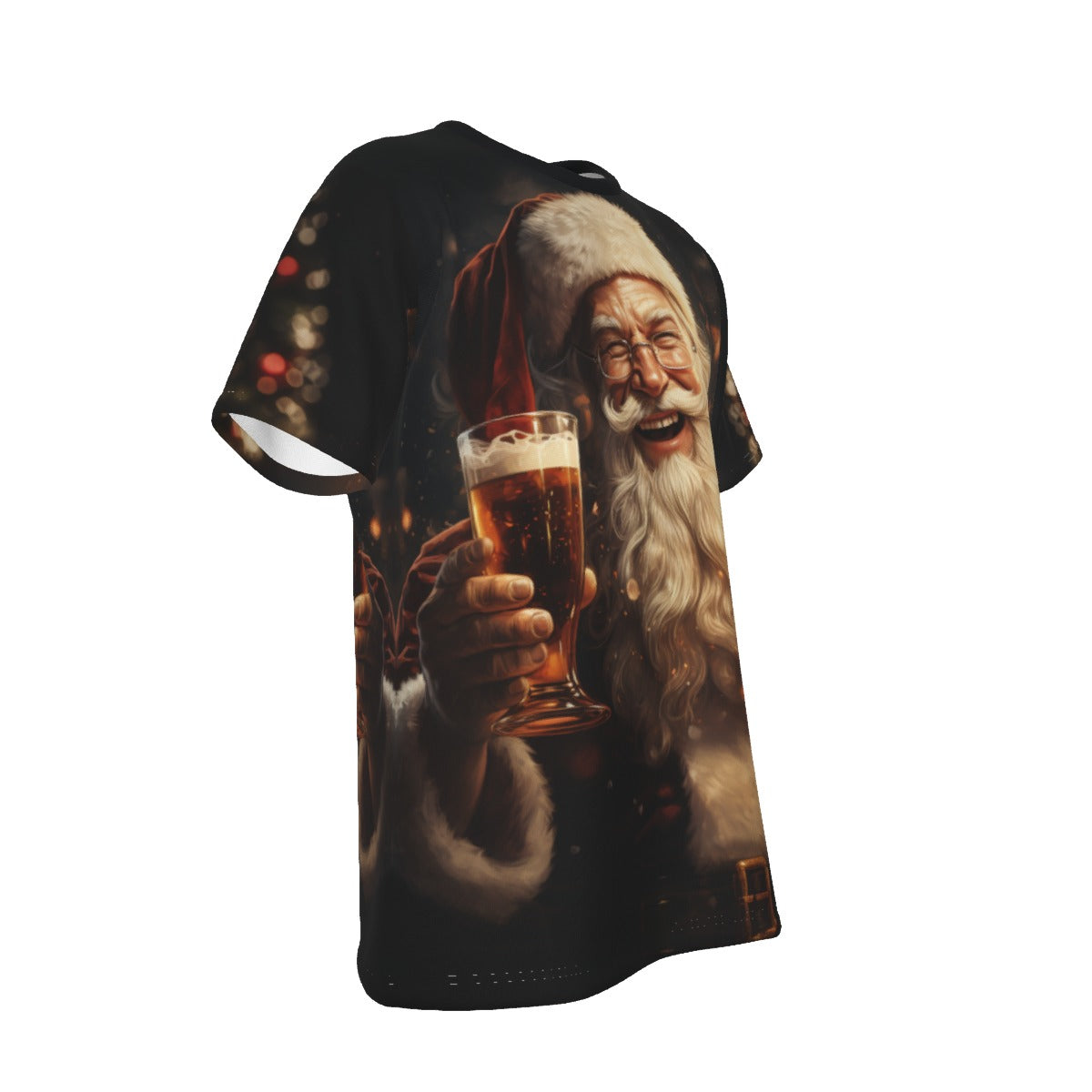 Mens Short Sleeve Christmas Tee - Front and Back - Santa Beer