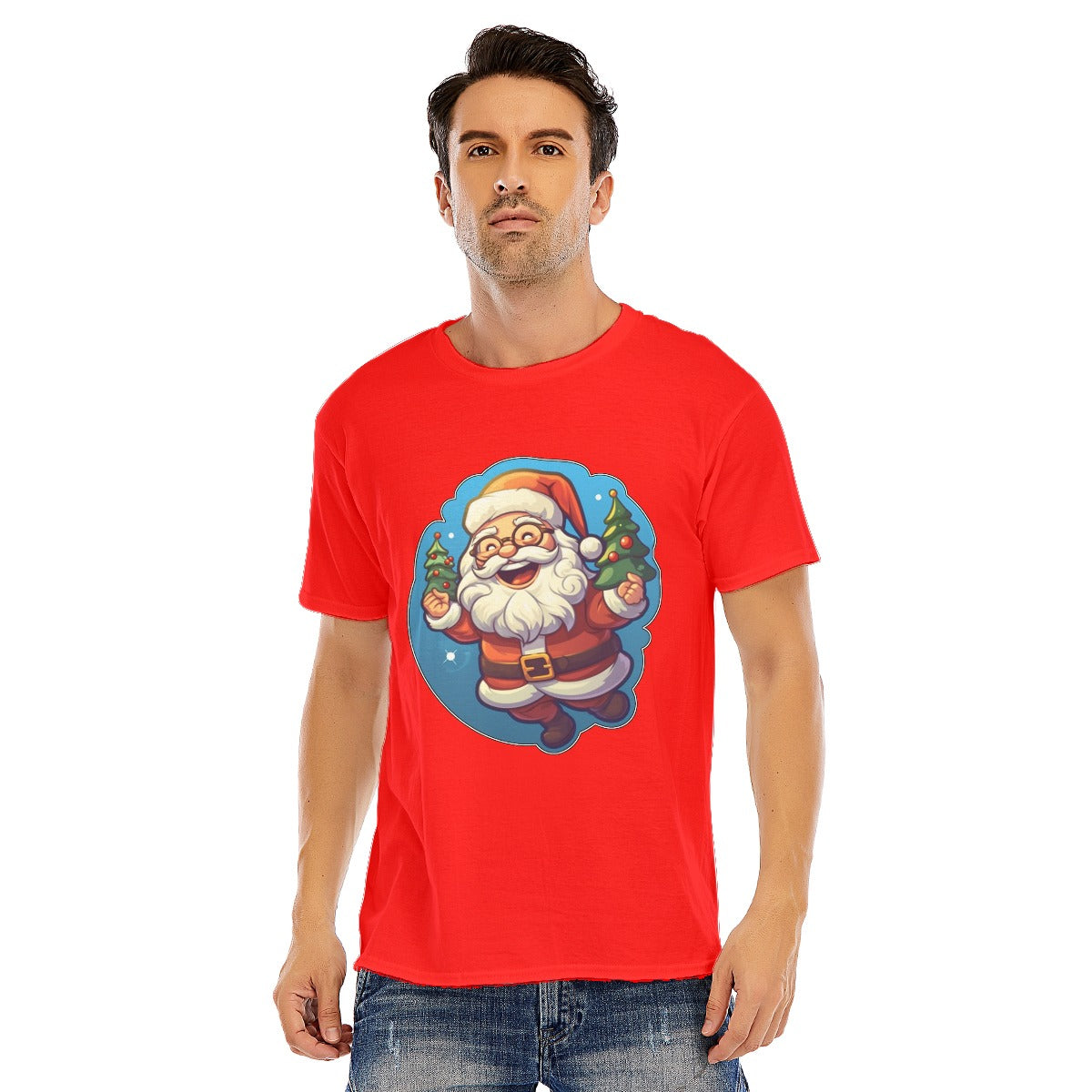 Mens Short Sleeve Christmas Tee - Flying Santa