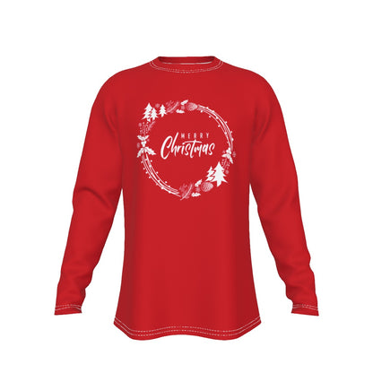 Men's Long Sleeve Christmas T-Shirt - Simple Wreath - White