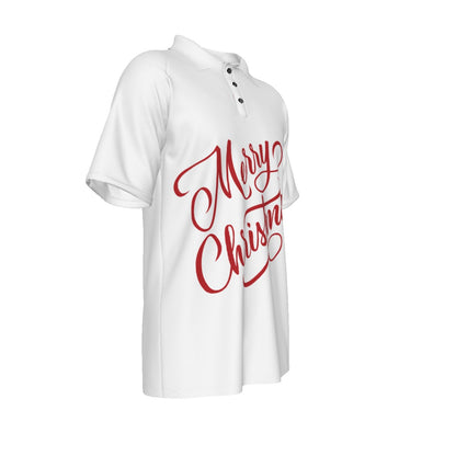 Men's Short Sleeve Christmas Polo Shirt - Merry Christmas - White