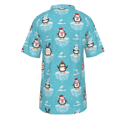 Men's Short Sleeve Christmas Polo Shirt - Icy Penguins