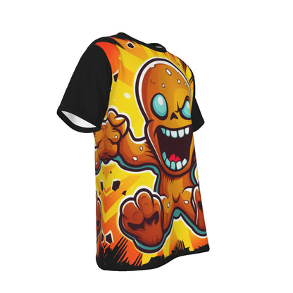 Mens Short Sleeve Christmas Tee - Front and Back - Gingerbread Power Black