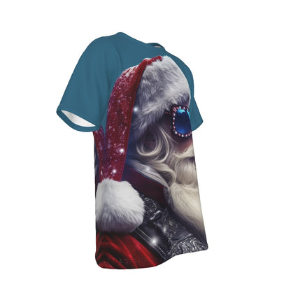 Mens Short Sleeve Christmas Tee - Front and Back - Large Cool Santa