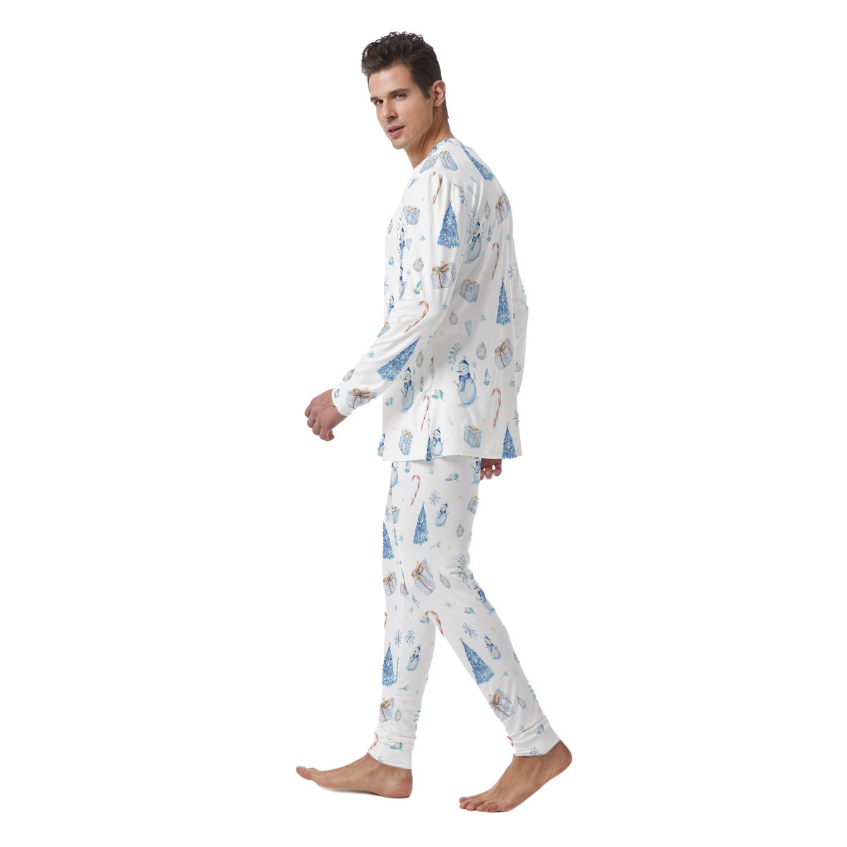 Men's Watercolour Christmas Pyjamas - Blue