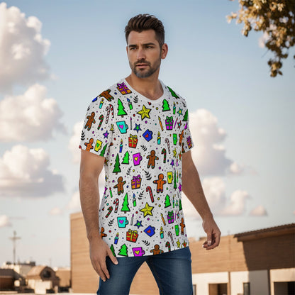 Mens Short Sleeve Christmas Tee - Bright Doodle