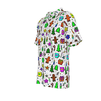 Men's Short Sleeve Christmas Polo Shirt - Bright Doodle