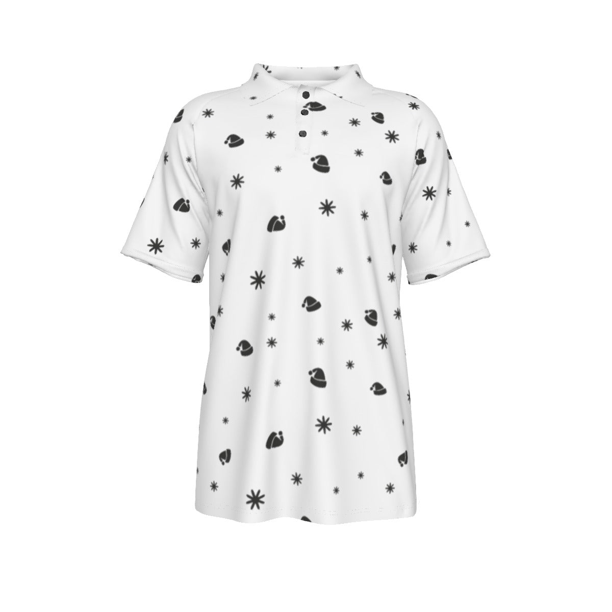 Men's Short Sleeve Christmas Polo Shirt - Snowflakes and Hats