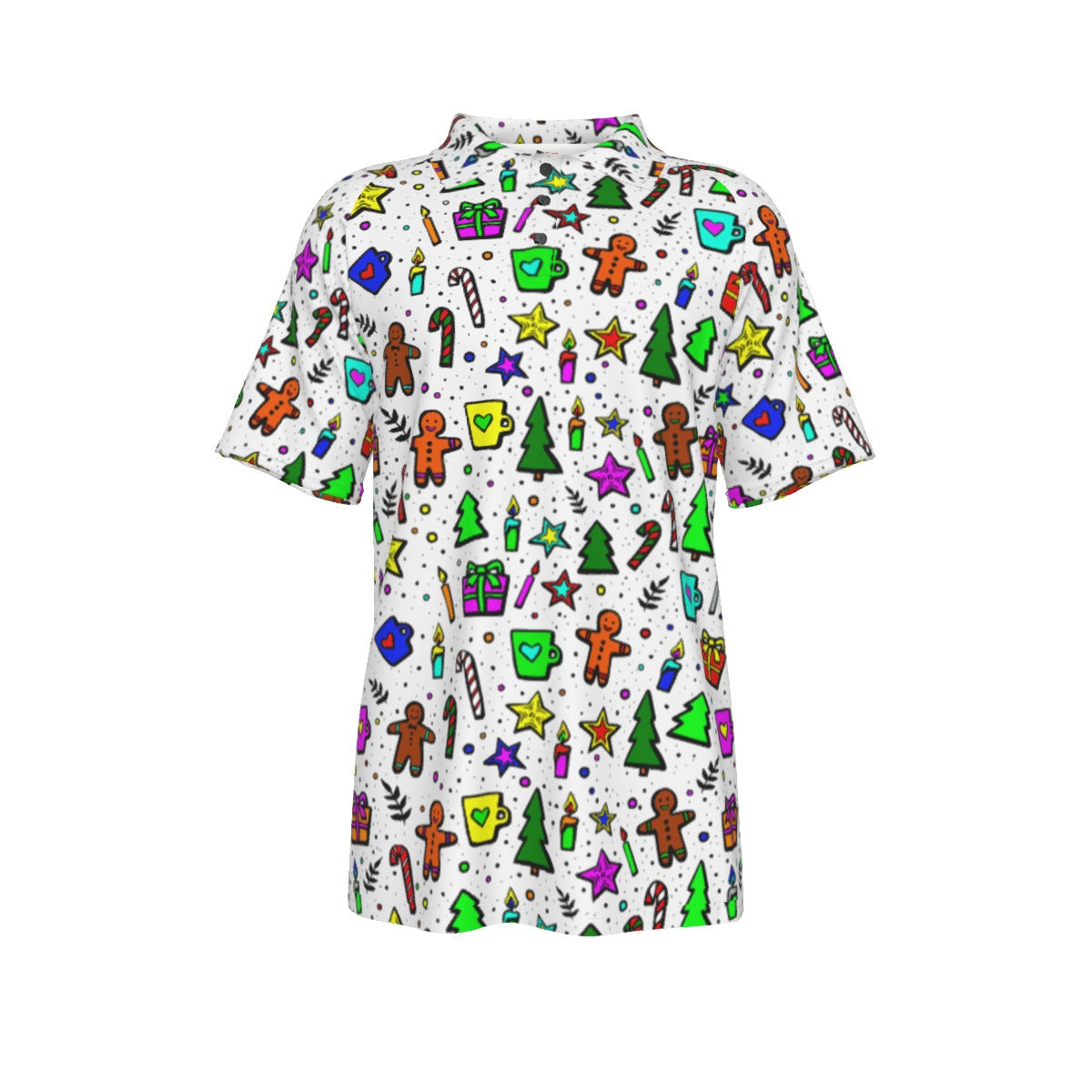 Men's Short Sleeve Christmas Polo Shirt - Bright Doodle