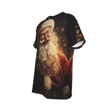Mens Short Sleeve Christmas Tee - Front and Back - Santa Beer