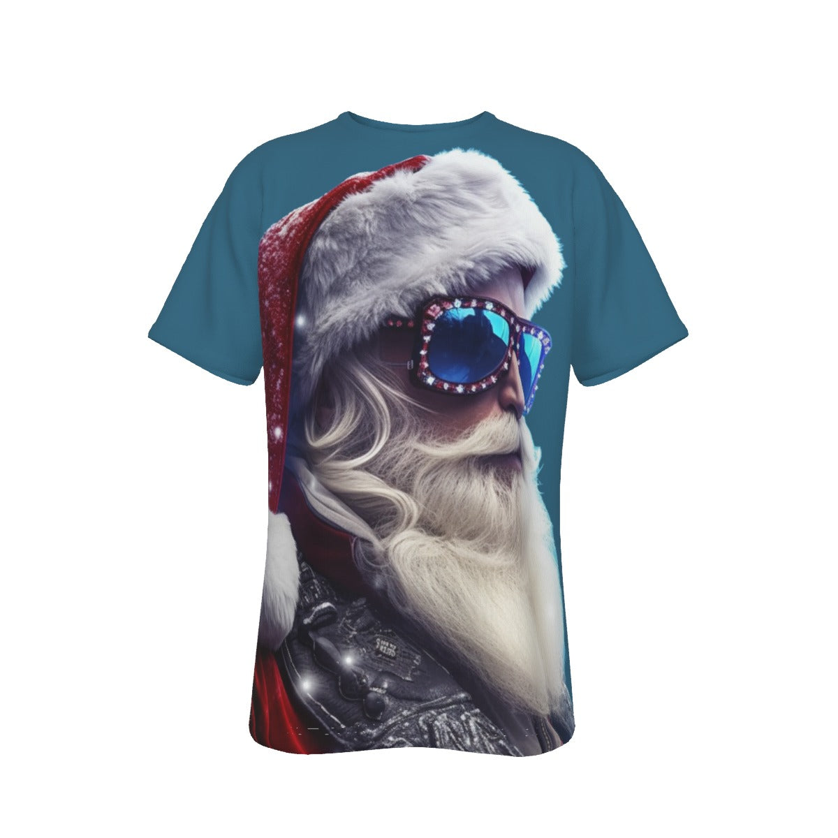 Mens Short Sleeve Christmas Tee - Front and Back - Large Cool Santa