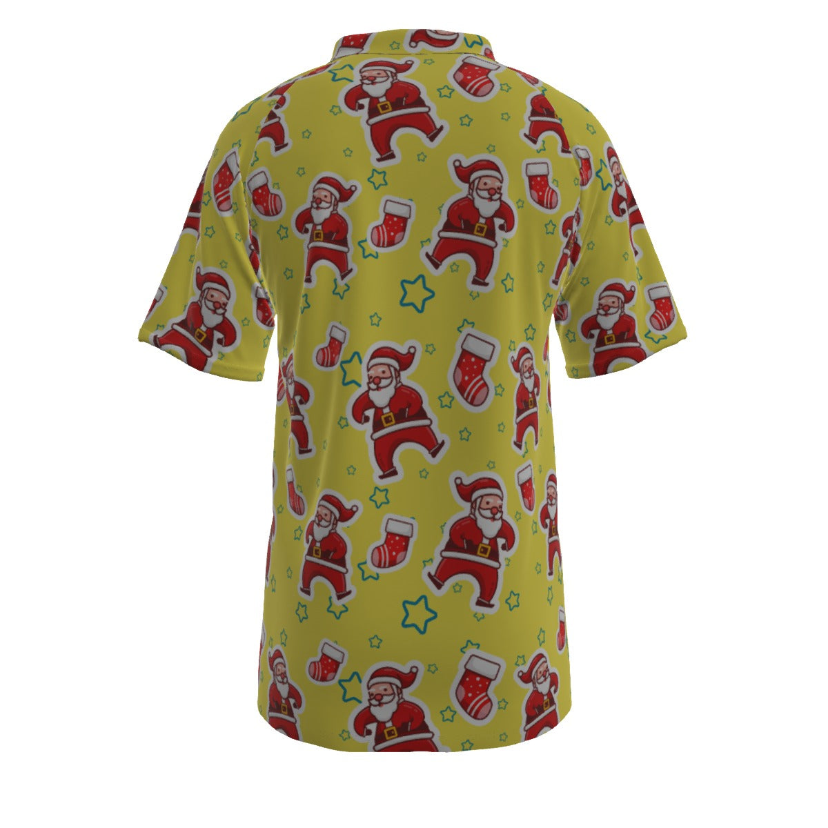 Men's Short Sleeve Christmas Polo Shirt - Santa and Stars